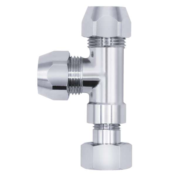 T-Stück / Verteiler für Eckventile | 3/8" Messing, verchromt