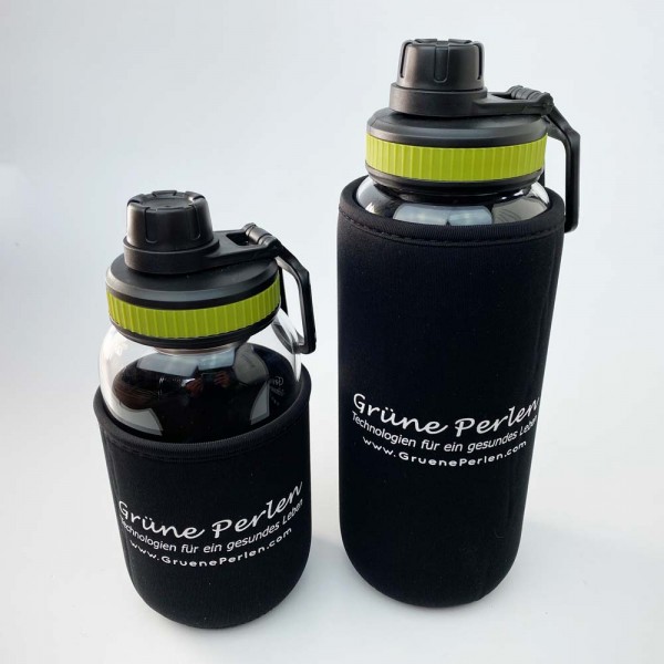 Glasflasche Lara aus Borosilikatglas mit Blume des Lebens (Hitze & Kältefest)