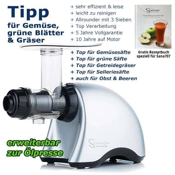 Sana Juicer EUJ 707 | Entsafter mit optionaler Ölpresse | Vorführgerät silber
