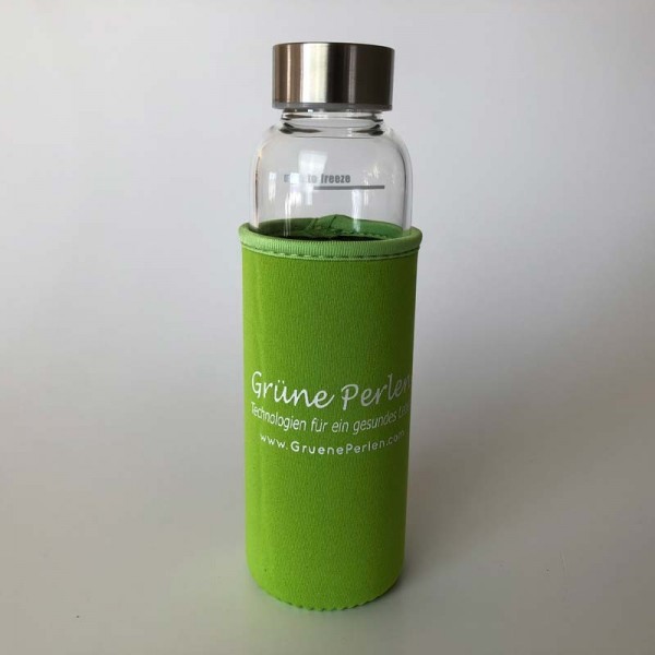 Saftflasche "Sina" aus Borosilikatglas mit Blume des Lebens (Hitze & Kältefest)